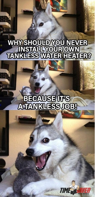 tankless water heater dog meme